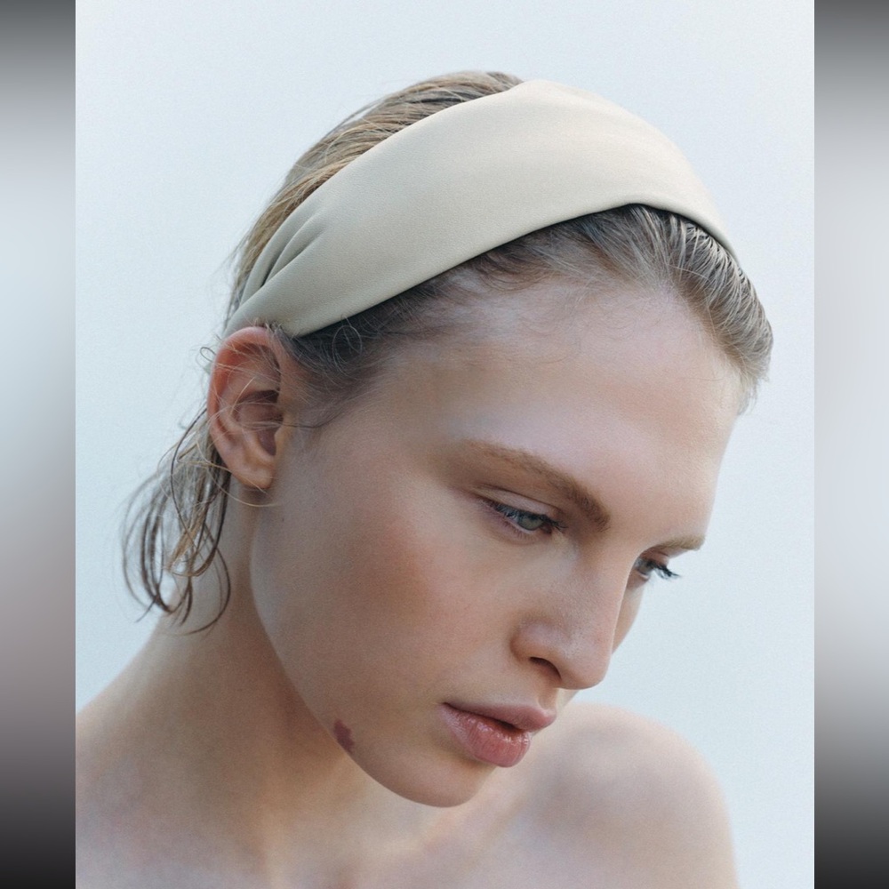 Off white Cream faux leather wide  Headband